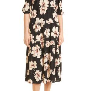 Ba&Sh XS Black Floral Midi Dress